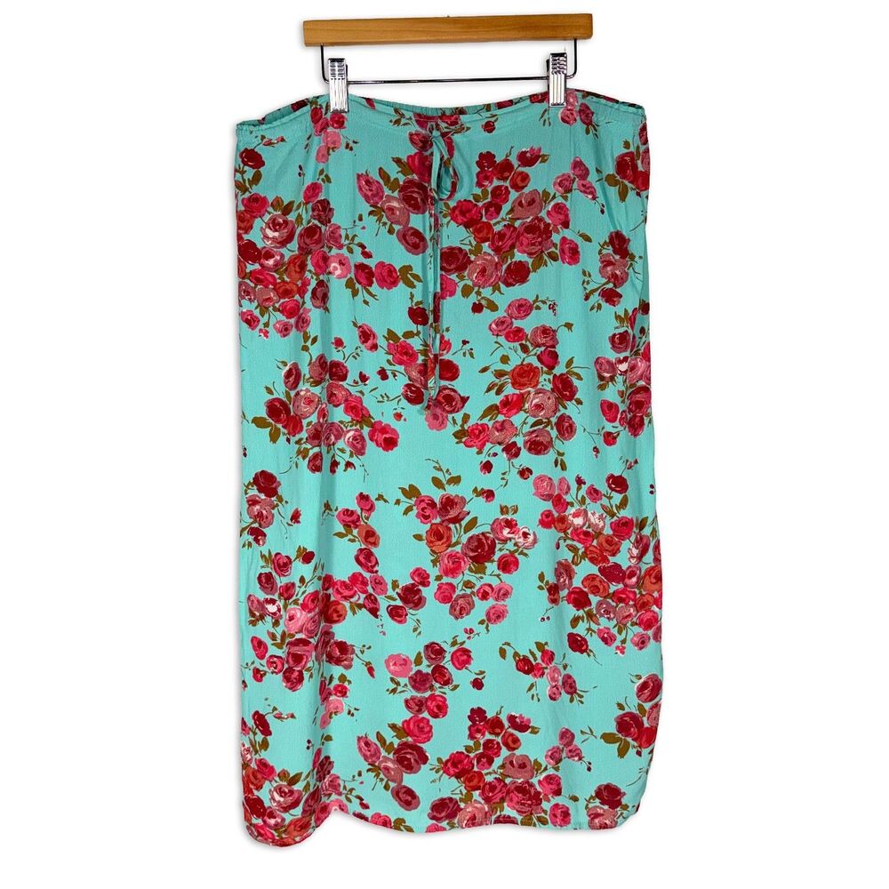 Vintage Zoe California Blue Pink Floral Rayon Skirt 90s Y2K Cottagecore Midi M